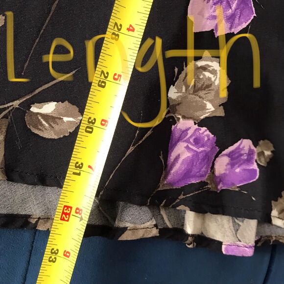 Vintage 90s ABS Black Purple Rose Floral Midi Skirt w/ Pockets Small - Picture 7 of 9